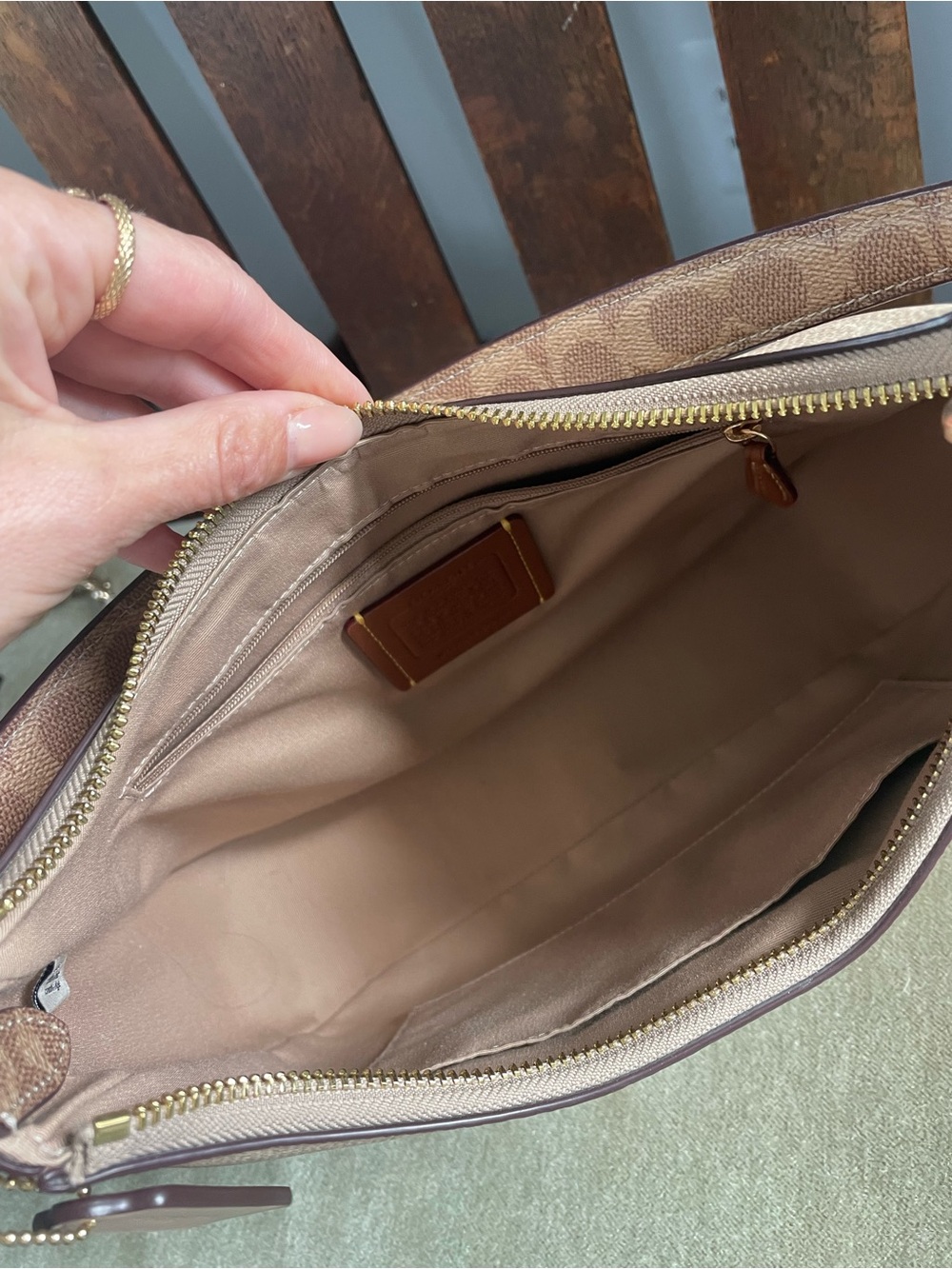 COACH Teri Hobo Signature canvas in sand / tan with gold hardware / CAA69 - Picture 8 of 10